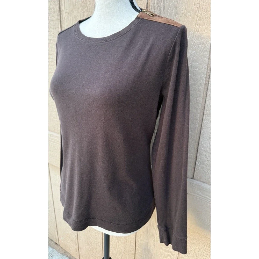 Lauren Ralph Lauren Big Girls Size L Brown Long Sleeve Shirt Suede Elbow Patches